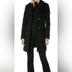 Tahari Women's Classic Black Plaid/Shimmer Pea Coat